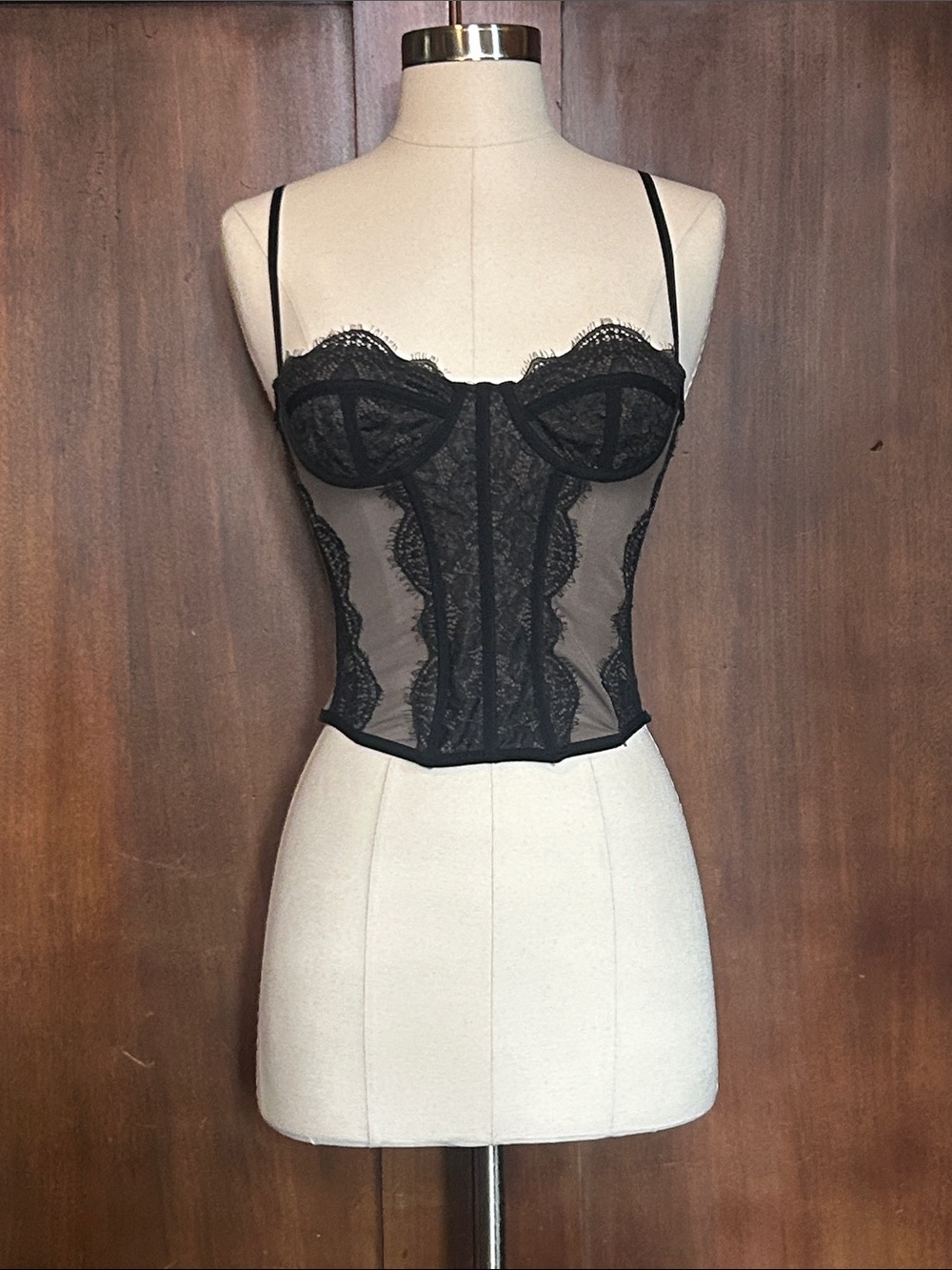 Black & Brown Lace Mesh Bustier Corset SP